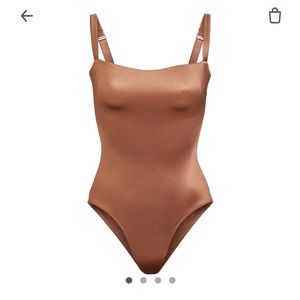 Skims Satin Stretch Bodysuit in Jasper